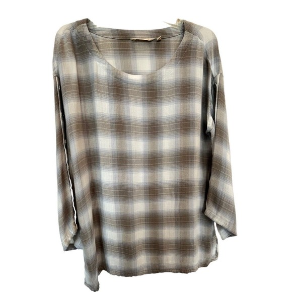 Soft Surroundings Plaid Tunic Womens Blouse Shirt Blue Gray Sz Small - Picture 1 of 8